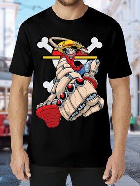 Graphic Black Tee with Colorful Anime Fist Print